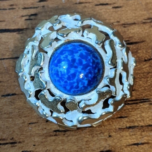 VTG Zentall Costume Jewelry Brooch Blue Stone EUC - Picture 5 of 5